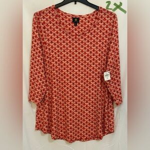 JM Collection Red and White Patterned Top